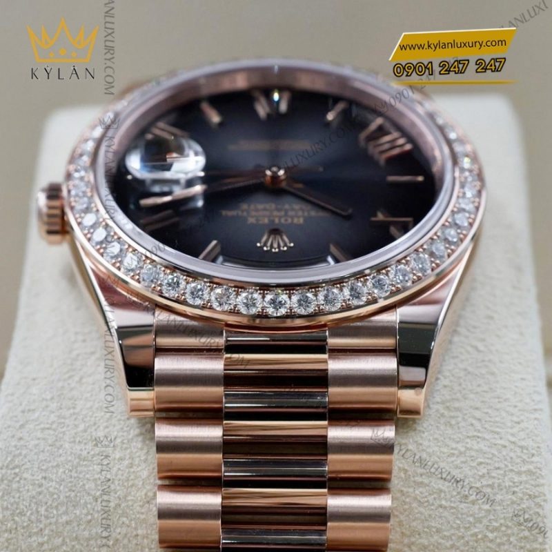 Đồng hồ Rolex Day Date 40 mặt xám ombre vành kim 228345RBR-0025