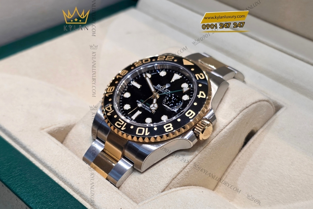 Kỳ Lân Luxury rolex gmt master ii 116713ln demi vang vang mat so den 12 Đồng hồ Rolex GMT Master II demi vàng vàng mặt đen 116713LN-0001