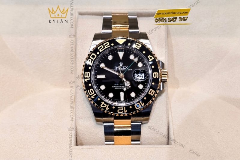 Đồng hồ Rolex GMT Master II demi vàng vàng mặt đen 116713LN-0001