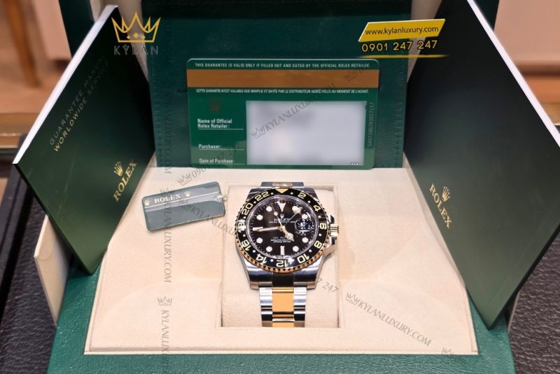 Đồng hồ Rolex GMT Master II demi vàng vàng mặt đen 116713LN-0001