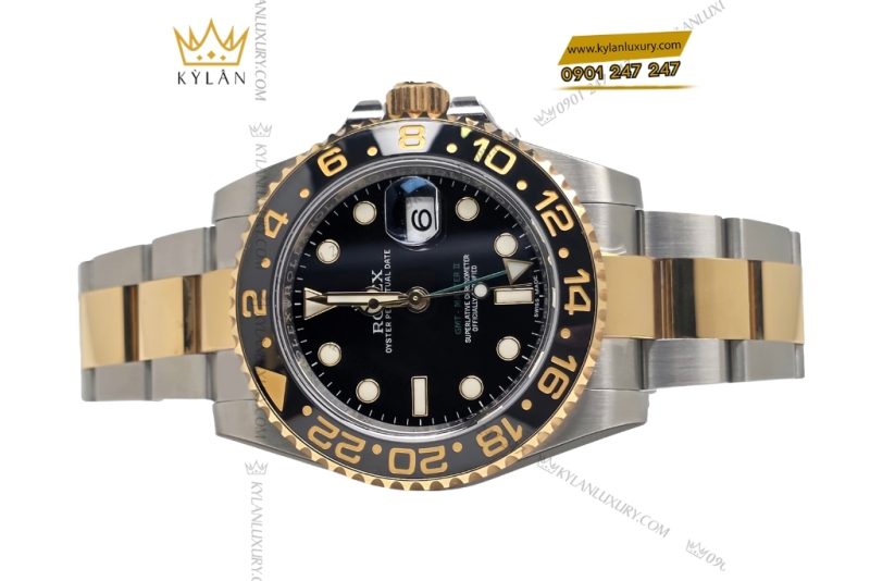 Đồng hồ Rolex GMT Master II demi vàng vàng mặt đen 116713LN-0001