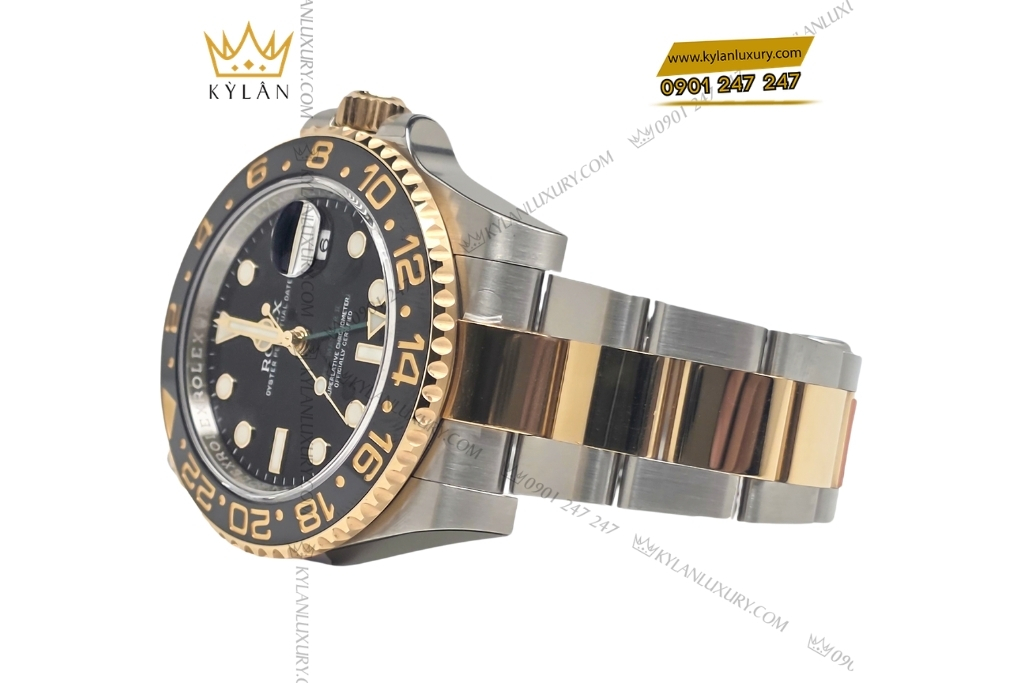 Kỳ Lân Luxury rolex gmt master ii 116713ln demi vang vang mat so den 6 Đồng hồ Rolex GMT Master II demi vàng vàng mặt đen 116713LN-0001