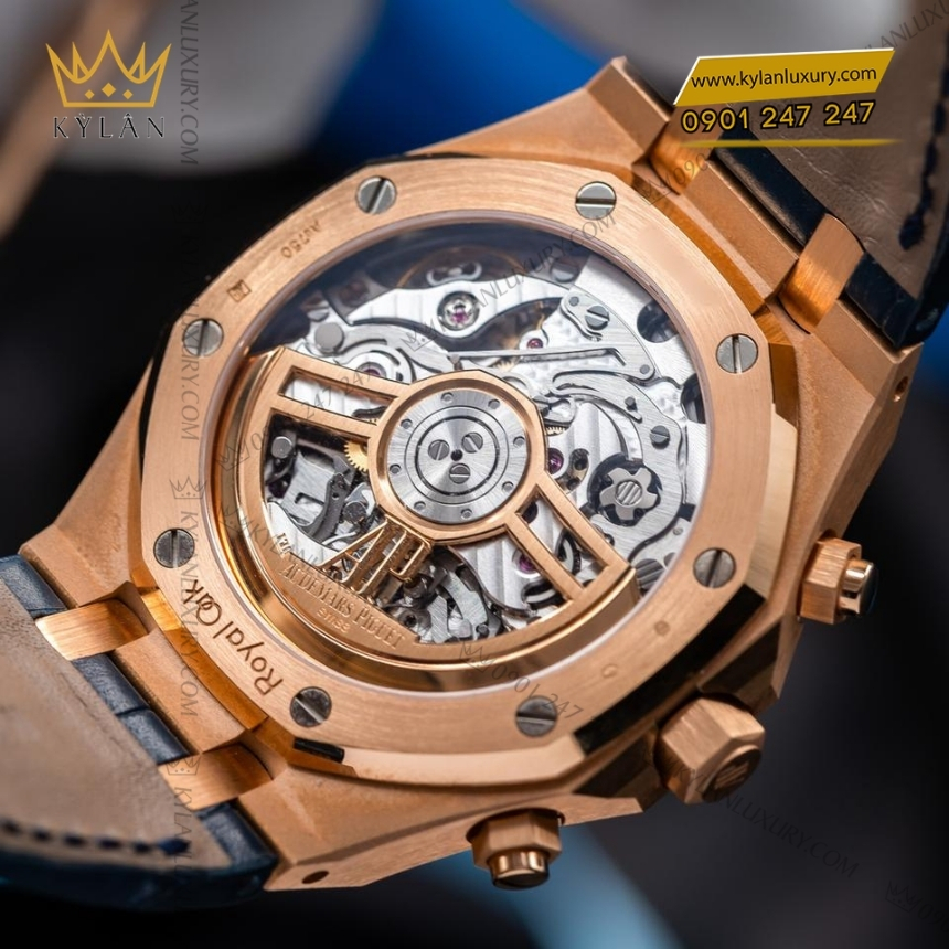 Kỳ Lân Luxury royal oak chronograph xanh duong day da 26240or 11 Đồng hồ Royal Oak Chronograph xanh đêm bản dây da 26240OR