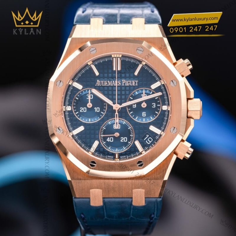 Đồng hồ Royal Oak Chronograph xanh đêm bản dây da 26240OR