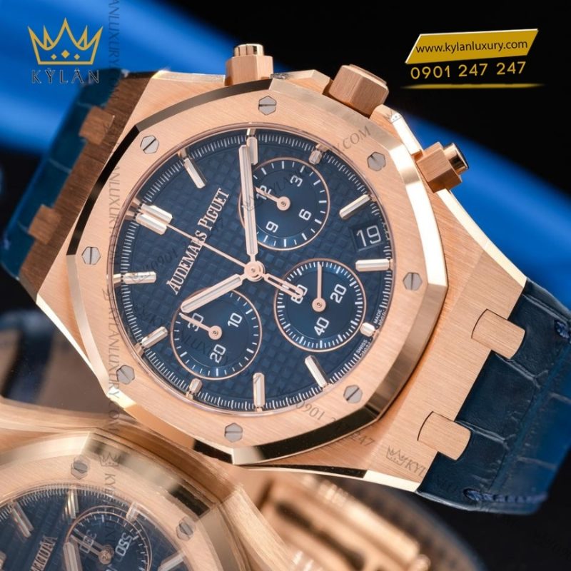 Đồng hồ Royal Oak Chronograph xanh đêm bản dây da 26240OR