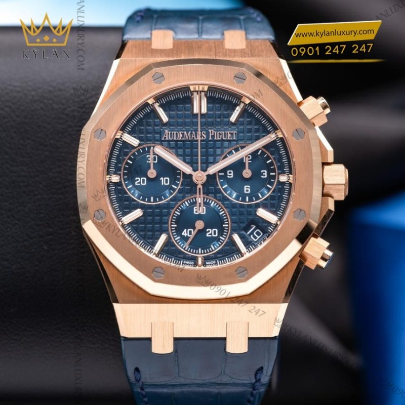 Đồng hồ Royal Oak Chronograph xanh đêm bản dây da 26240OR